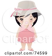 Poster, Art Print Of Winking Asian Woman In A Pink Dress