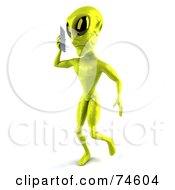 Royalty Free RF Clipart Illustration Of A 3d Green Alien Being Using A Cell Phone