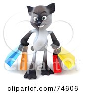 Royalty Free RF Clipart Illustration Of A 3d Siamese Pussy Cat Character Carrying Shopping Bags Version 1