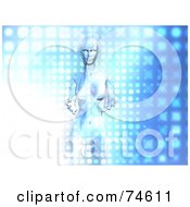 Royalty Free RF Clipart Illustration Of A Techno Woman Emerging From A Bright Blue Screen