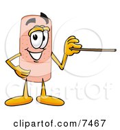 Poster, Art Print Of Bandaid Bandage Mascot Cartoon Character Holding A Pointer Stick