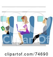 Royalty-Free Rf Clipart Illustration Of Men And Women Reading Using A Laptop And Napping On A Plane