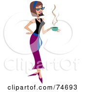 Royalty Free RF Clipart Illustration Of A Brunette Woman Walking And Carrying A Cup Of Coffee