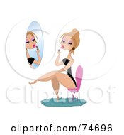 Poster, Art Print Of Sexy Blond Woman Sitting In A Chair And Applying Lipstick