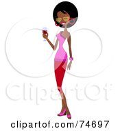 Royalty Free RF Clipart Illustration Of A Friendly Black Woman Holding A Glass Of Red Wine by peachidesigns #COLLC74697-0137