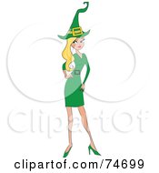Poster, Art Print Of Beautiful Blond Elf Woman In Green