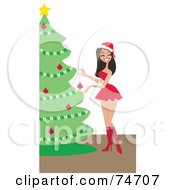 Poster, Art Print Of Pretty Woman In A Santa Dress Decorating A Christmas Tree