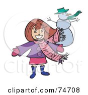 Poster, Art Print Of Happy Girl Presenting Her Snowman