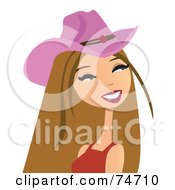 Poster, Art Print Of Dirty Blond Western Cowgirl Wearing A Pink Hat