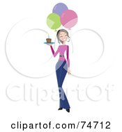 Poster, Art Print Of Happy Birthday Woman Carrying A Slice Of Cake And Walking By Balloons