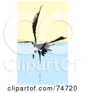 Black Abstract Crane Landing On Water