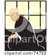 Royalty Free RF Clipart Illustration Of A Shinto Priest Reflecting On Life And Sitting Against Japanese Paper Windows by xunantunich