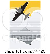 Royalty Free RF Clipart Illustration Of A Silhouetted World War II Bomber Flying Through Clouds In A Yellow Sky by xunantunich #COLLC74723-0119
