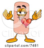 Poster, Art Print Of Bandaid Bandage Mascot Cartoon Character With His Heart Beating Out Of His Chest
