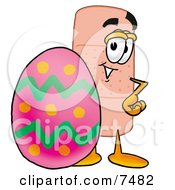 Clipart Picture Of A Bandaid Bandage Mascot Cartoon Character Standing Beside An Easter Egg