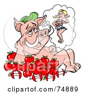 Royalty Free RF Clipart Illustration Of A Pig Sitting In Apples Thinking Of A Female