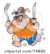 Royalty Free RF Clipart Illustration Of A Hungry Male Pig Running With A Fork And Knife by LaffToon #COLLC74892-0065