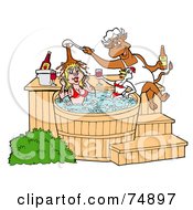 Poster, Art Print Of Chef Bull Pouring Bbq Sauce On A Female Pig And Chicken In A Hot Tub