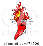 Royalty Free RF Clipart Illustration Of A Sweaty Hot Red Pepper With Flames by LaffToon