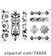 Royalty Free RF Clipart Illustration Of A Digital Collage Of Black And White Floral Edges by BestVector
