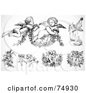 Digital Collage Of Black And White Baby Angels Or Cupids