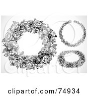 Royalty Free RF Clipart Illustration Of A Digital Collage Of 3 Black And White Floral Wreaths