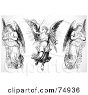 Royalty Free RF Clipart Illustration Of A Digital Collage Of Three Black And White Angel Saints