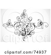Royalty Free RF Clipart Illustration Of A Vintage Black And White Flourish With Flowers by BestVector