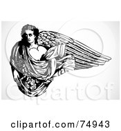 Royalty Free RF Clipart Illustration Of A Black And White Strong Male Angel With Long Wings