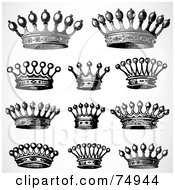 Royalty Free RF Clipart Illustration Of A Digital Collage Of 11 Black And White Royal Crowns