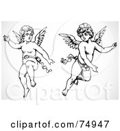 Royalty Free RF Clipart Illustration Of A Digital Collage Of Two Black And White Cupid Angels by BestVector