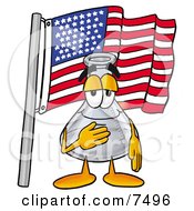 Poster, Art Print Of An Erlenmeyer Conical Laboratory Flask Beaker Mascot Cartoon Character Pledging Allegiance To An American Flag