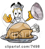 Poster, Art Print Of An Erlenmeyer Conical Laboratory Flask Beaker Mascot Cartoon Character Serving A Thanksgiving Turkey On A Platter