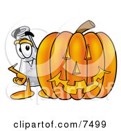 Poster, Art Print Of An Erlenmeyer Conical Laboratory Flask Beaker Mascot Cartoon Character With A Carved Halloween Pumpkin