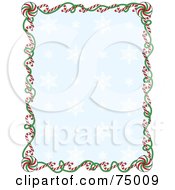 Poster, Art Print Of Blue Snowflake Background Bordered With Christmas Candy Canes And Ribbons