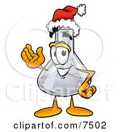 Poster, Art Print Of An Erlenmeyer Conical Laboratory Flask Beaker Mascot Cartoon Character Wearing A Santa Hat And Waving
