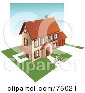 Poster, Art Print Of Family Holding Hands In Front Of Their Multi Story Home With Green Lawns