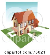 Royalty Free RF Clipart Illustration Of A Family Holding Hands In Front Of Their Multi Story Home With Green Lawns by Tonis Pan