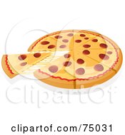 Royalty Free RF Clipart Illustration Of A Cheesy Slice Of Pepperoni Pizza Lifting From A Pie by Tonis Pan