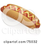 Poster, Art Print Of Hot Dog With Ketchup And Mustard On A Sesame Seed Bun