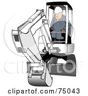 Construction Worker Operating A White Mini Excavator