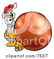 An Erlenmeyer Conical Laboratory Flask Beaker Mascot Cartoon Character Wearing A Santa Hat Standing With A Christmas Bauble