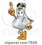 An Erlenmeyer Conical Laboratory Flask Beaker Mascot Cartoon Character Pointing Upwards