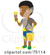 Poster, Art Print Of Little African American Boy Painting With Yellow Paint