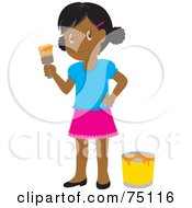 Little African American Girl Painting With Orange Paint