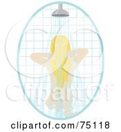 Royalty Free RF Clipart Illustration Of A Blond Caucasian Woman Washing Her Hair In A Shower by Rosie Piter