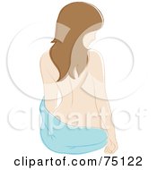Poster, Art Print Of Rear View Of A Nude Dirty Blond Caucasian Woman With A Blue Towel