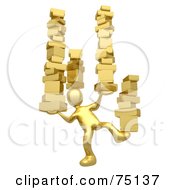 Royalty Free RF Clipart Illustration Of A 3d Gold Man Balancing Stacks Of Boxes