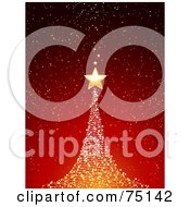 Royalty Free RF Clipart Illustration Of A Starry Gold Christmas Tree On Red by elaineitalia