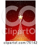 Poster, Art Print Of Starry Gold Christmas Tree On Red